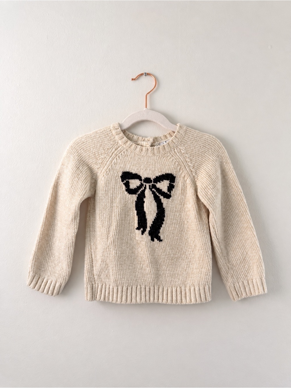 Nicole Miller Girls Ivory Black Bow Chenille Sweater 3T